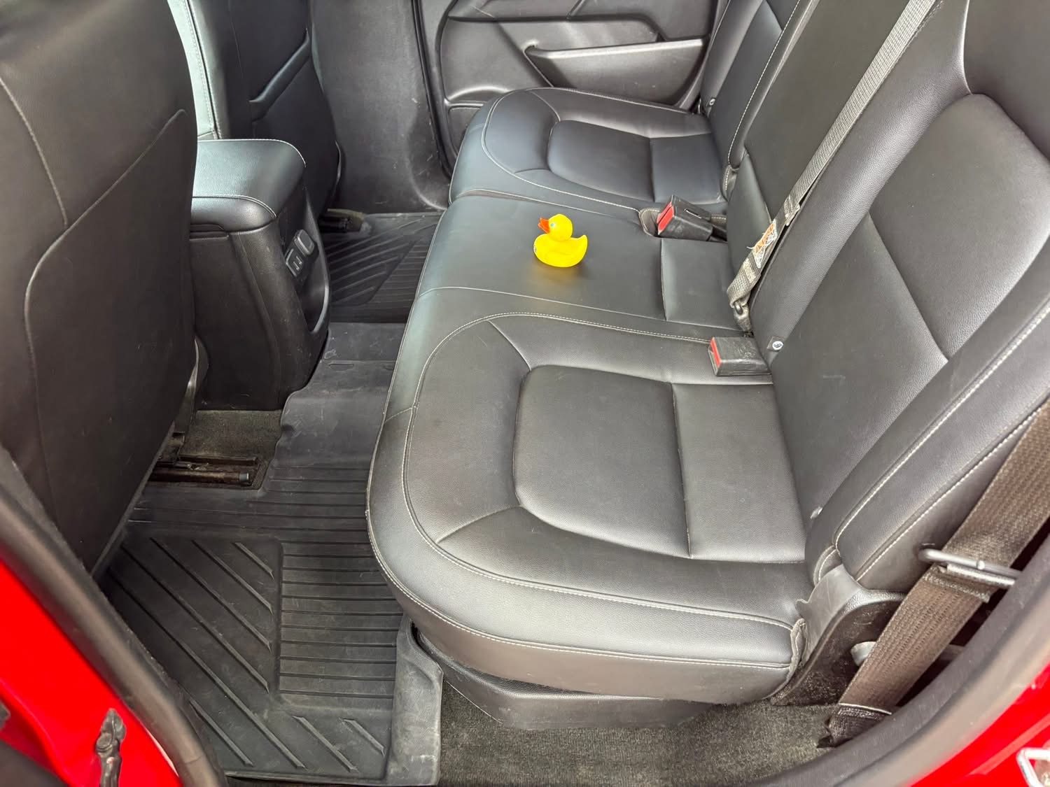 Rear seat after detailing — clean leather and floors
